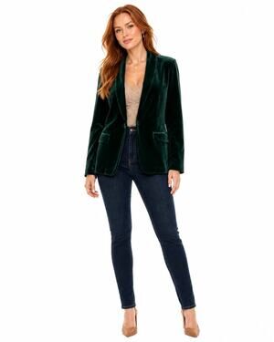 NWT INC International Concepts Hunter Forest Green Velvet Single Breasted Blazer